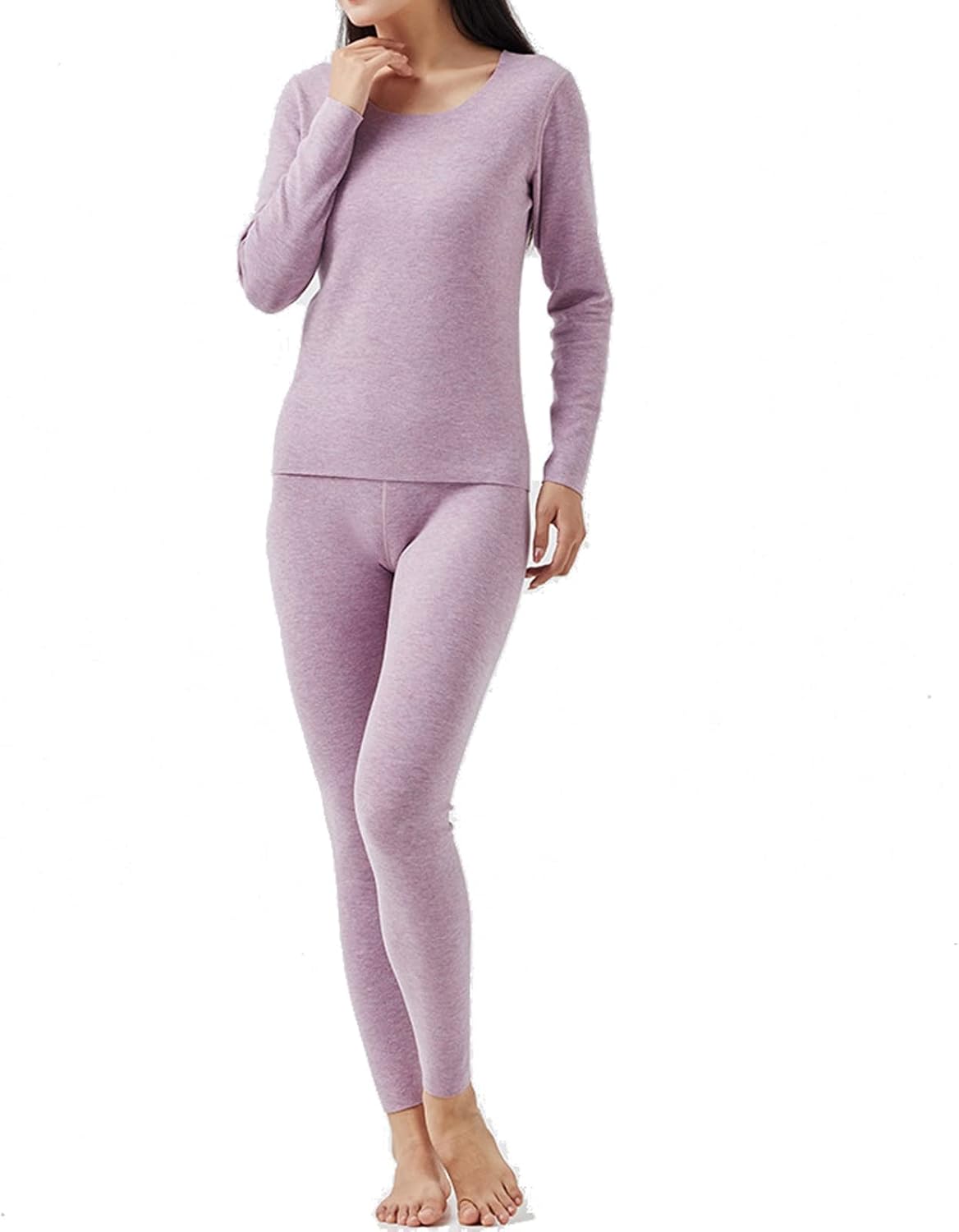 Womens Thermal Underwear Sets, Cotton Round Collar Thermal Underwear Sets, Purple Soft Thermal Set Multiple Sizes