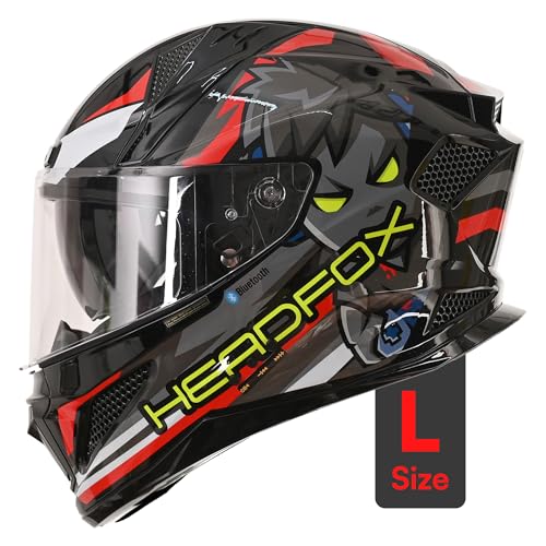 Image of HEADFOX N2F Shady Full Face Bluetooth Helmet for Bike | Waterproof Smart Helmet for Men & Women | ISI Certified | Built-in Bluetooth & LED Lights | Matte & Gloss Finish