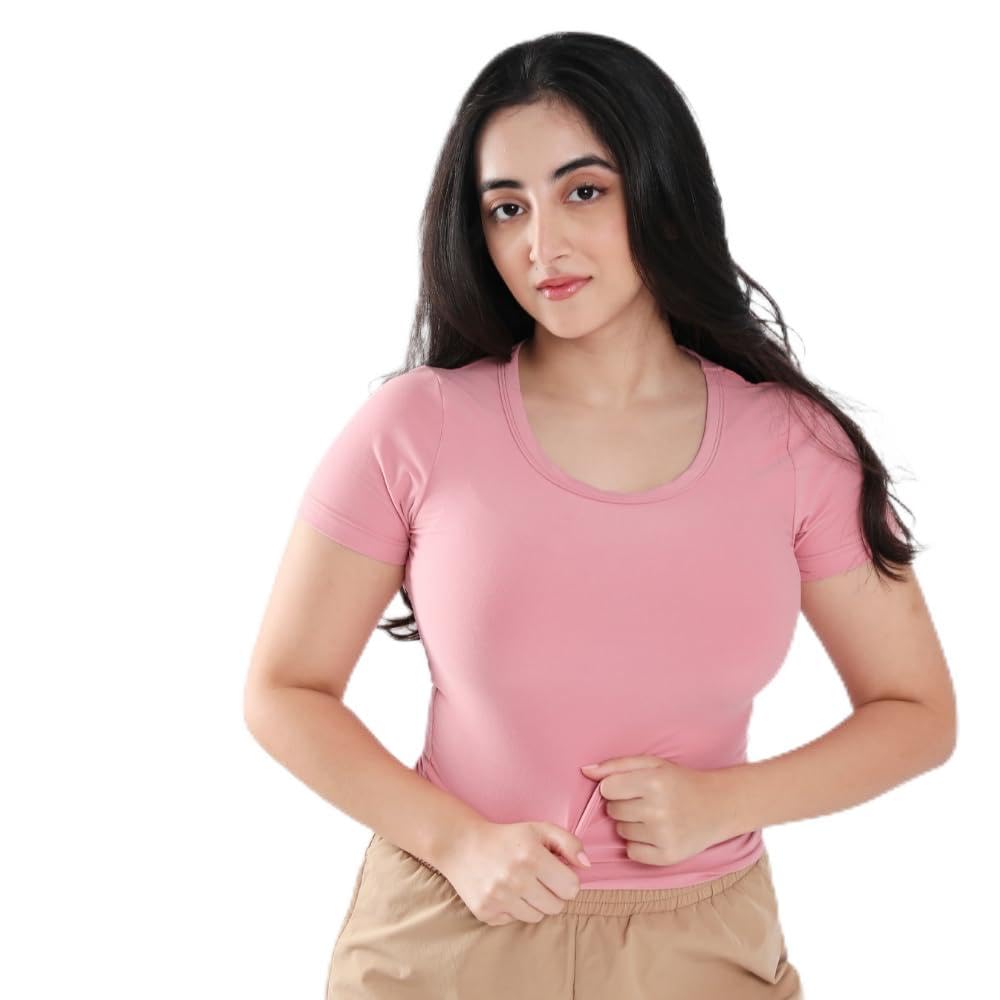 terractive Women's Cuddle Baby T – Soft Premium Cotton Half Sleeve Tee – Stretch Fit Tagless Comfort Lightweight Breathable Everyday Wear Casual Top for Lounging Layering or Outings-picture-17