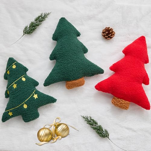 Image of Allorry Christmas Pillows Set of 2 Green Christmas Tree Lanterns Shaped Soft Plush Christmas Decor Pillow for Party Xmas Winter Holiday Home Sofa Cushion Cases WL-006I