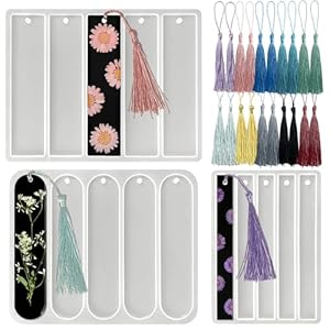 RESINWORLD Set of 3 Shiny Bookmarks Silicone Mold, Bookmark Resin Mold with Tassels, Small Medium Rectangle Bookmark Mold