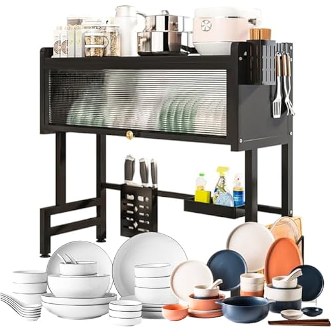Kitchen Drain Shelf 3-Tier Multi-Functional Kitchen Storage Rack Kitchens Sink Organizer Large Over The Sink Dish Rack with Cover