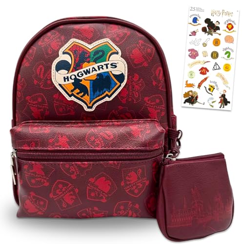 Harry Potter Mini mochila para adultos – Pacote com mochila de couro Hogwarts de 30 cm e bolsa de moedas para homens, mulheres e mais | Harry Potter Bookbag