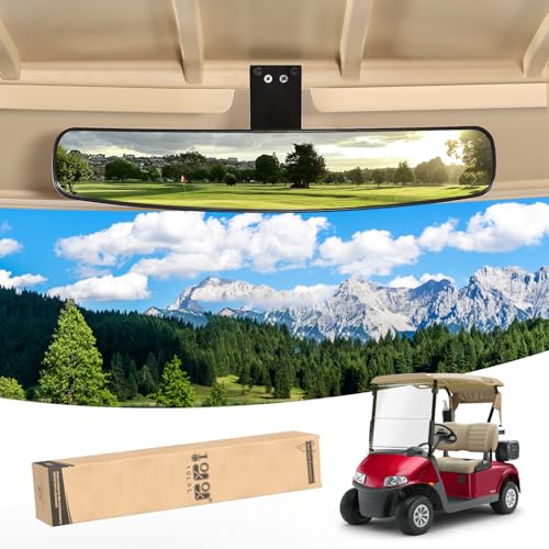 10L0L Universal Adjustable Golf Cart Panoramic Rear View Mirror, Rotatable 270 Rotation 16.5″Wide Angle Full Rearview Golf Cart Mirror for Yamaha EZ Go, Club Car