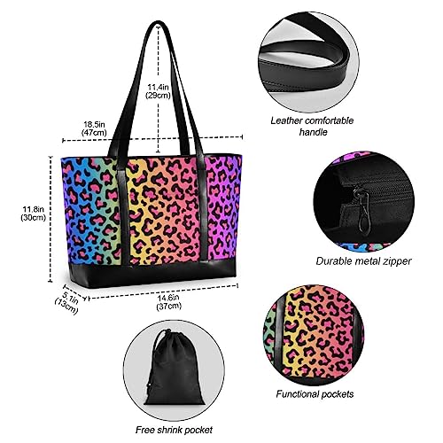 Women's Tote Shoulder Bag Leopard Print Cheetah Rose Gold Rainbow Flag Capacity Handbag4