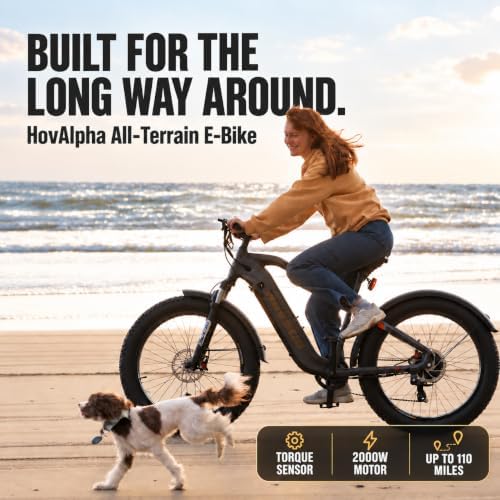 HovAlpha Torque Sensor E-Bike, 2000W Peak Motor, 48V 20Ah, 26x4 Fat Tires image 5