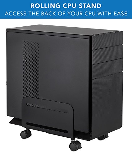 Mount-It! Rolling Cpu Stand With Wheels, Heavy Duty Desktop Computer Tower Cart With Ventilation And Adjustable Width From 4.87 To 8.5 Inches, Steel #TOP1