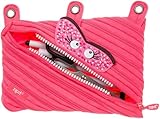 ZIPIT Monstar 3-Ring Binder Pencil Pouch, Large Capacity Pen Case for Kids, Made of One Long Zipper! (Pink)