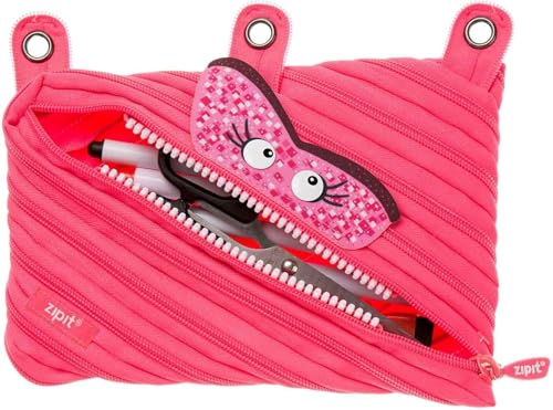 ZIPIT Monstar 3-Ring Binder Pencil Pouch, Large Capacity Pen Case for Kids, Made of One Long Zipper! (Pink)