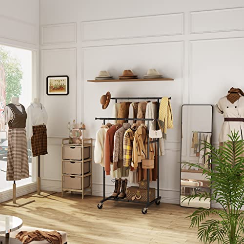 Gewudraw Double Rod Garment Rack, Heavy Duty Clothes Rack, Metal Garment Rack With Wheels, Clothes Rack With Shelves And Hooks, Clothing Garment Rack Closet Hanger For Hanging Clothes #TOP5