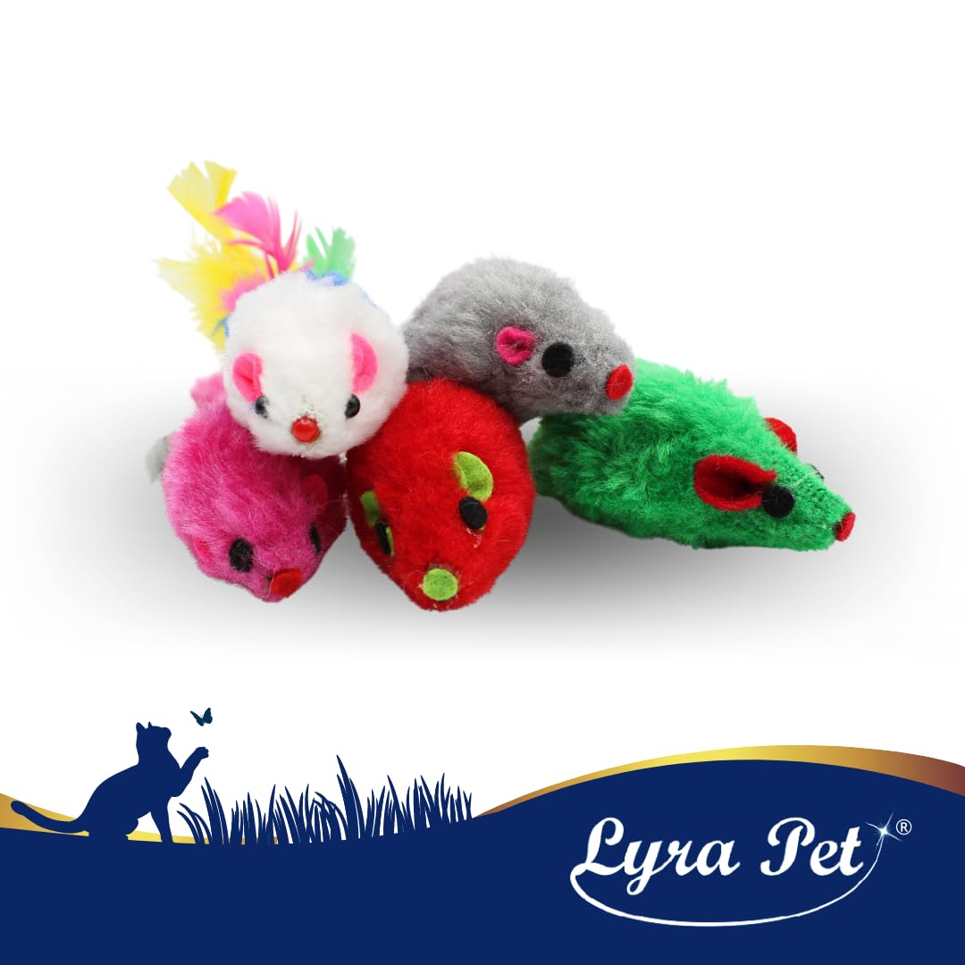 Lyra Pet® 100 Stück Spielmäuse Spielmaus Spielzeug Katze Rassel Plüsch Fell