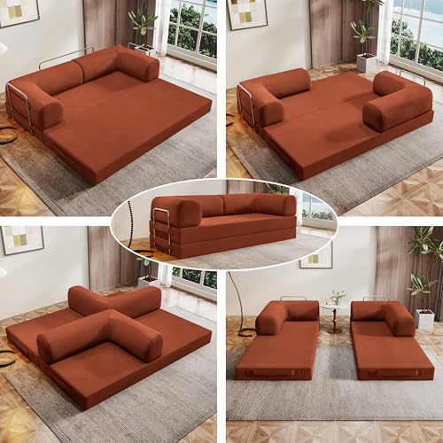 Image of Modular Sectional Sofa Couches L-Shape Couch 3 Seat Modular Sofa Memory Foam Sectional Couches for Living Room, (Burnt Orange, 79 inch+SofaBed)