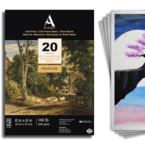 Image of ArtRight Artists' A5 Acrylic & Gouache Paper Pack of 20 Sheets, 300 GSM; Handmade Sheets for Acrylic & Gouache Media