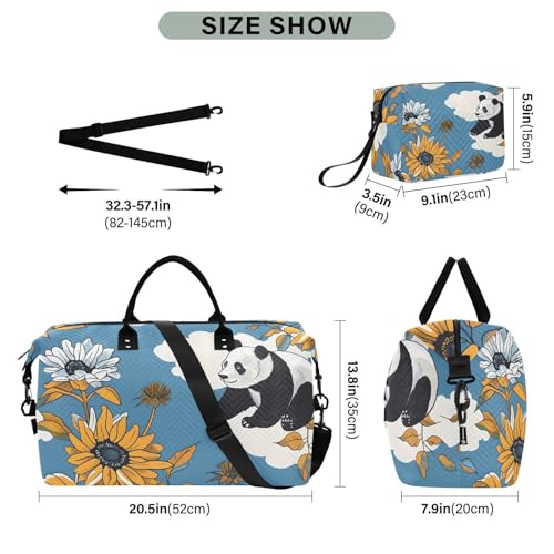 2 Piece Duffel Bag with Toiletry Bag - 20x8x14 Inch Travel Bag + 9x3.5x6 Inch Organizer, Panda (10) Luggage Set3