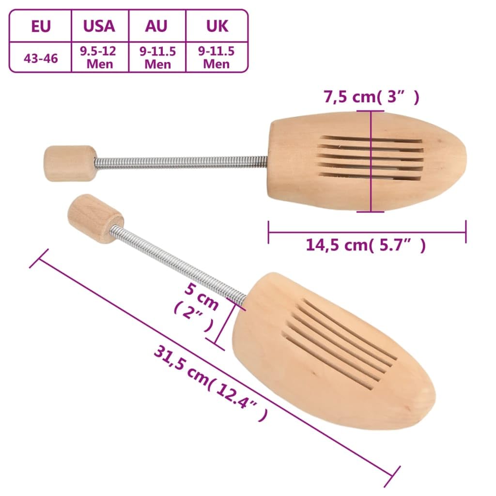 Schuhspanner 2 Paar EU 43-46 aus massivem Lotusholz, Schuhdehner mit Spiralfeder für Herren Stiefel, zum Formen von Lederschuhen und zum einfachen Aufbewahren