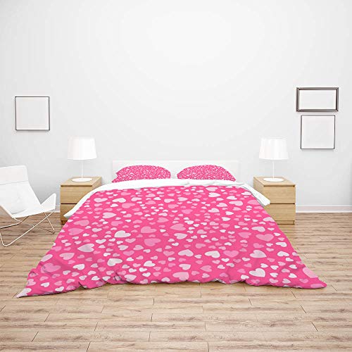 Parure de lit King en polyester motif petits cœurs doux pour toutes saisons