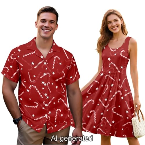 Image of Dreaweet Summer Dresses for Women A-Line Sleeveless Flowy Sun Dresses,Men's Casual Button-Down Shirts,Couple Matching Outfits