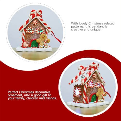 OUNONA Christmas Tree Hanging Ornaments Polymer Clay Gingerbread Cottage Pendant with LED Lights, Pre-Lit Decoration for Bedroom and Indoor Use Random Style - Image 2