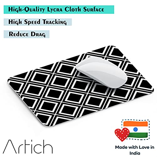 Image of Artich Designer Gaming Mouse Pad for Office Laptop /Computer with Super Soft Non-Slip Rubber Base and Lycra Cloth Surface for Silky Touch Rectangle Marble (Black Chequer Pattern)