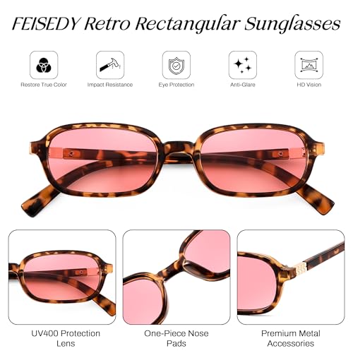 FEISEDY Retro Rectangular Sunglasses for Women Men 90s Small Vintage Fashion Square Sunnies B02824