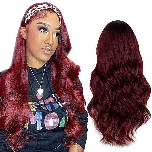 14 Inch Burgundy Headband Wigs Human Hair Body wave Headband Wig Glueless None Lace Front Wigs 8A Brizilian Remy Hair Machine Made Headband Wig Human Hair