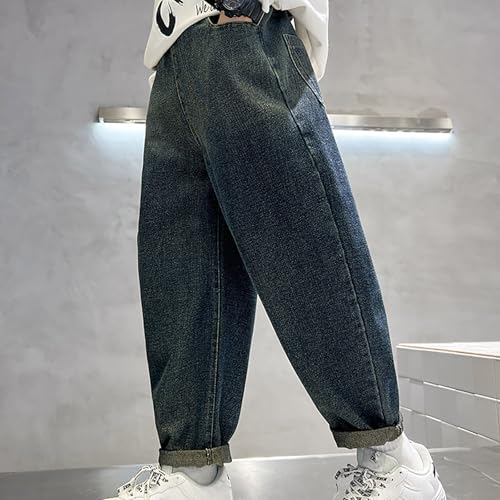Boys Baggy Straight Jeans Floor Length Loose Elastic Waist Denim Pants Kids Fall Washed Wide Leg Casual Trouses3