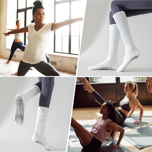 Image of BISOUSOX Pilates Grip Socks for Women, Slouch Scrunch Non Slip Yoga Socks, Ankle Crew Socks for Home, Workout, Hospital