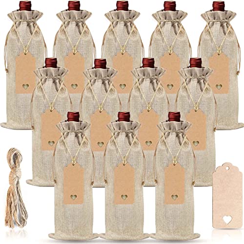 Bolsas de regalo de vino boboom de yute con etiquetas para detalles y aniversarios