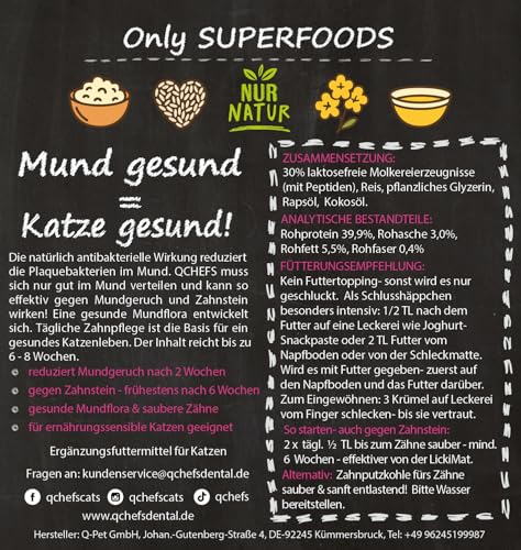 QCHEFS ZAHNPUTZFLOCKEN Katze Zahnpflege zum Lecken von Schleckmatte mit Nassfutter, Lachsöl, Katzenmilch, Malz Paste, Katzenfutter oder Leckerli