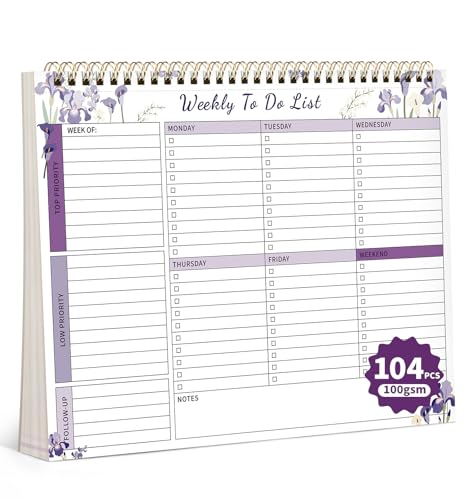 ALKALO (�A���J��) �E�B�[�N���[ To Do���X�g������ 104�y�[�W ���ʈ�� ���t�Ȃ��V�[�g 52�� 100GSM(8.5�C���`×11�C���`) �E�B�[�N���[�f�X�N�v�����i�[ �d�� �z�[�� �w�Z �I�t�B�X �f�X�N�A�N�Z�T���[ �T�v���C �ڕW�ݒ�^