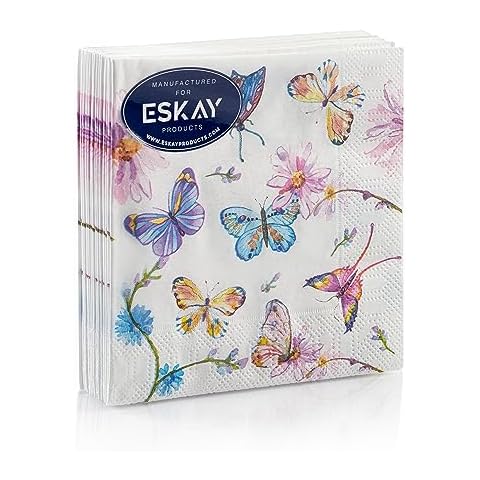 Butterflies Lunch Napkins for Cocktails, Appetizers, Bar Drinks, Birthdays and Wedding Events, Thick and Absorbent, 20 Count Cover