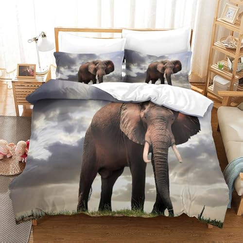 Housse de couette éléphant d'Afrique 200x200cm drap de couette microfibre déco chambre - 3