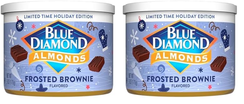 Blue Diamond, Holiday Frosted Brownie Flavored Sweet Snack Nut Almonds Perfect Size for On-The-Go, Holidays and Gatherings, Lunch, Adults and Kids, 6oz Can (Pack of 2)