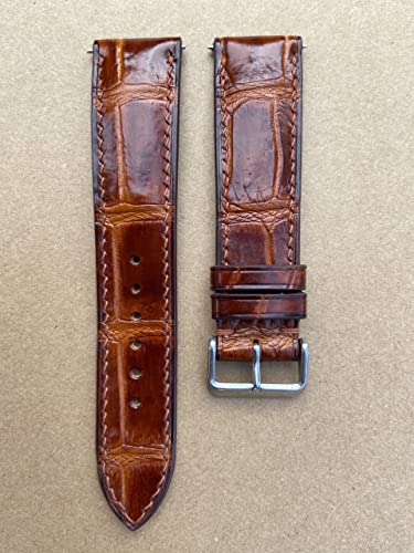 Genuine Red Brown Crocodile Alligator Leather Skin Watch Strap Band, Handmade Watch Strap Band Match All Watch, Custom Watch Strap Band 14Mm 15Mm 16Mm 17Mm 18Mm 19Mm 20Mm 21Mm 22Mm 23Mm 24Mm 25Mm 26Mm (20Mm/18Mm) #TOP3