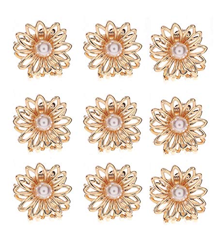 9PCS Vintage Flower Hair Claws Clamps Metal Hair Clips With Imitation Pearl Claw No-slip Hair Grip for Women and Ladies