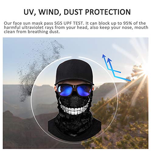 Image of JOEYOUNG Skull Face Mask UV Sun Dust Neck Gaiter Bandana Headwear Motorcycle