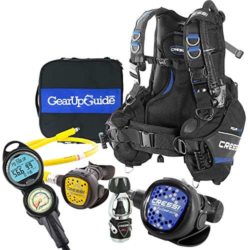Cressi Aquaride Blue Pro BCD Scuba Gear Package w/ MC9 Compact Regulator & Octo Leonardo C2 Dive Computer w/GupG Reg Bag