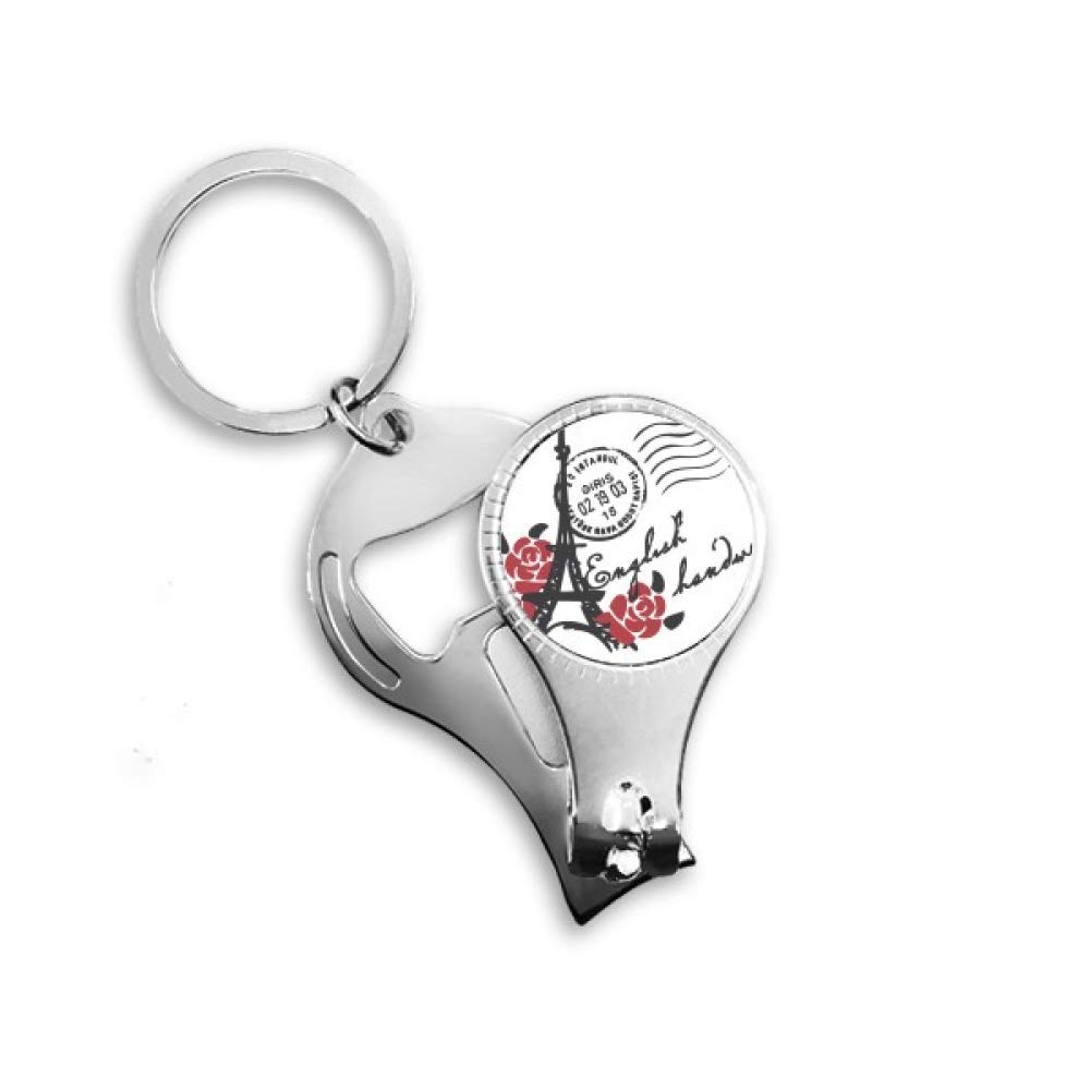 Porte-clé Tour Eiffel de qualité supérieure style timbre de France fleurs et décapsuleur