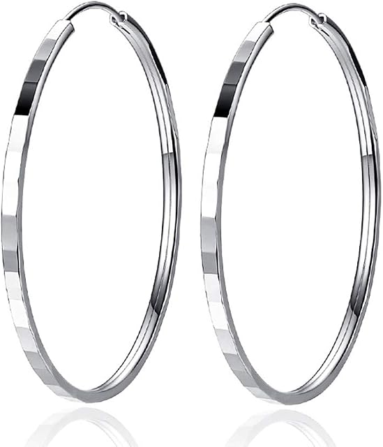 Zolkamery Silver Hoops Earrings for Women, 925 Sterling Silver Big Hoop Earrings, 45mm Large Circle Creole Huggie Hinged Earrings, Silver Big Ear Ring Allergy Free Christmas Birthday Jewellery Gift