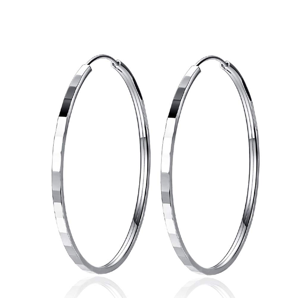 ZolkamerySilver Hoops Earrings for Women, 925 Sterling Silver Big Hoop Earrings, 45mm Large Circle Creole Huggie Hinged Earrings, Silver Big Ear Ring Allergy Free Christmas Birthday Jewellery Gift