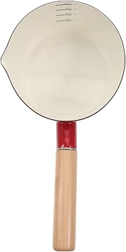 SHINEOFI Enamel Saucepan 1000ml with Wooden Long Handle Nonstick Small Milk Pot for Food Cooking Red