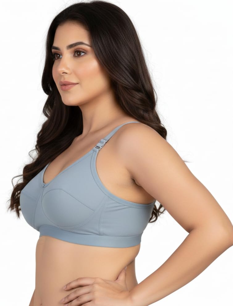 Image of Pack of 2 Women's Pure Cotton Non-Padded Wire-Free Everyday Bra | Full Coverage Seamed Cups with Wide Adjustable Straps | Everyday Comfort
