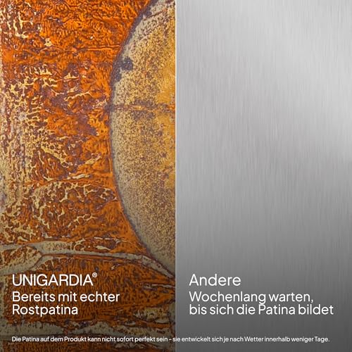 UNIGARDIA Rasenkante aus Cortenstahl 10 m - Beeteinfassung aus Metall 14 cm hoch - Einfache Montage - Beetumrandung mit Rost, 1 Paar Montagehandschuhe inklusive