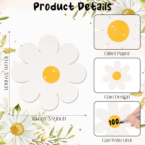 Image of Spring Daisy Flower Paper Cutouts - 100Pcs Glitter White Daisy Flower Paper Cutouts for Boho Groovy Retro Themed Birthday Baby Shower Easter Party Favor Supplies Home School Bulletin Board Wall Decor