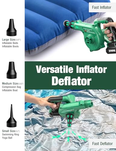 Image of K I M O. Cordless Leaf Blower Vacuum Combo, 3 Nozzles&3 Modes for Inflation & Deflation, 20000RPM 150MPH Variable High Speed, 20Inch Extended Tube, 2 Pack 20V Battery Powered Leaf Blower for Lawn Care