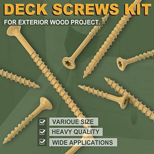 Image of LIONMAX Wood Screws Assortment Kits 4 Size 420PCS, Deck Screws Kits | 1-1 /4 inch, 1-1 /2 inch, 2 inch, 2-1 /2 inch, Star Drive Screws with Coarse Thread, Tan Coated for Exterior Use, Self-Tapping, T25 Bit Included