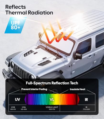 Image of Wigoo for Jeep Wrangler Windshield Sunshade [OEM Design, 100% Sun Blockage] Foldable Heat Insulation Sun Shade with Storage Bag, for Jeep Wrangler (2018-2026), Silver Coating