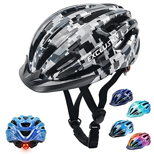Exclusky Fahrradhelm Kinder Jungen 50-57CM mit Licht & Sonnenvisier, Fahrradhelm für Mädchen/Jungen 5-13 Jahre, atmungsaktiv + Mehrfachbelüftung​