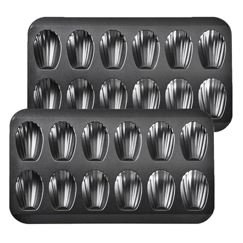 Madeleine Pans for Baking (2-Pack) 12 cup Madlen Mold Makes Shell Shape Cake Cookies Nonstick Carbon Steel Madeline Tray for Oven Black Madeleine Pans for Baking (2-Pack) 12 cup Madlen Mold Makes Shell Shape Cake Cookies Nonstick Carbon Steel Madeline Tray for Oven Black