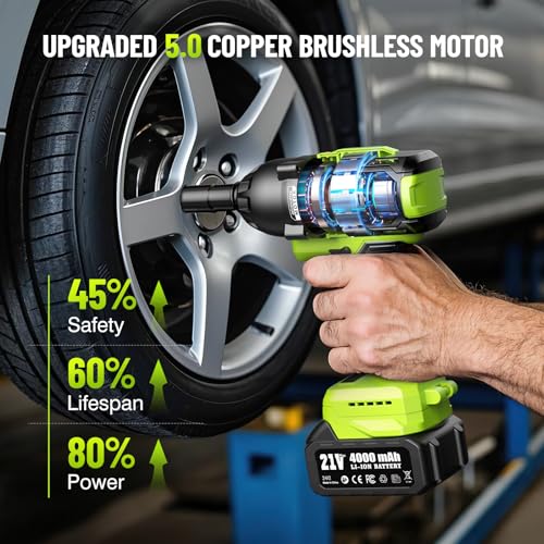 Image of Robustrue Cordless Impact Wrench, 885Ft-lbs (1200N.m) 1 /2 inch Brushless Impact Gun, 21V High Torque Power Impact Driver, 2x4.0Ah Batteries Electric Impact Motor Variable Speeds for Car /Truck RV /Mower